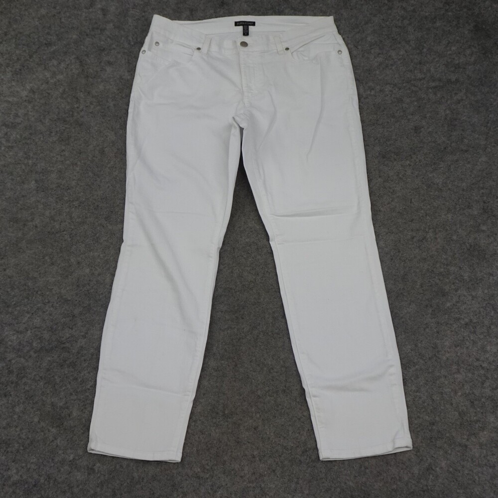 Eileen Fisher Jeans Womens 10 White Denim Slim Ankle Pants Mid Rise Stretch